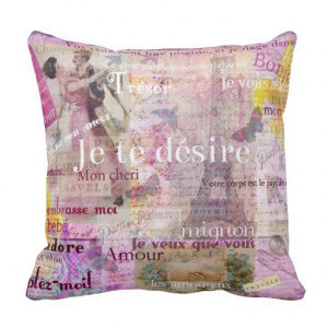 romantic_french_love_phrases_vintage_paris_theme_pillow ...