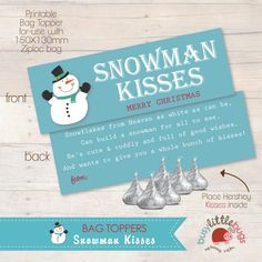 SNOWMAN KISSES: this would be cute to give everyone as a gift from the ...