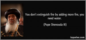 You don't extinguish fire by adding more fire, you need water. - Pope ...