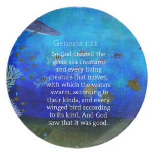 Genesis 1:21 Nature themed Bible Verses about SEA Dinner Plate