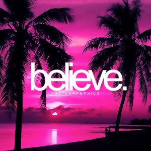 Believe Pink Palm Trees Quote Graphic