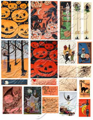 Vintage Halloween ATC Backgrounds, sayings and Collage Elements ...