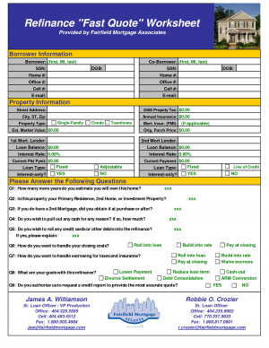 Refinance Fast Quote Worksheet Provided By Fairfield Mortgage picture