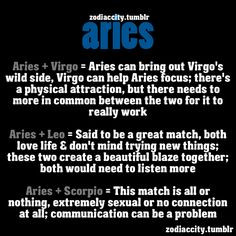 Zodiac City Aries compatibility with Virgo, Leo and Scorpio More