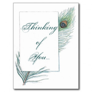 Thinking of You Peacock Feather Inspirational Postcard