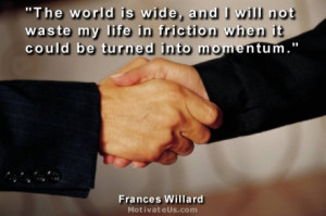 motivational picture of shaking hands with the quote: The world is ...