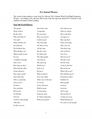 Fry Instant Phrases The words in these phrases come from Dr Edward Fry ...