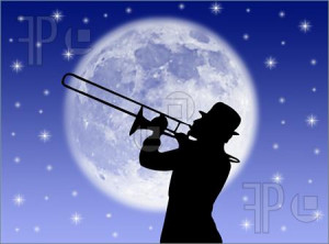 trumpet player in the night against the moon image pic hd wallpaper