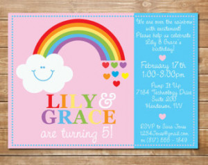 Twins Rainbow Birthday Invite, Invitation for Twin Girls, Rainbow ...