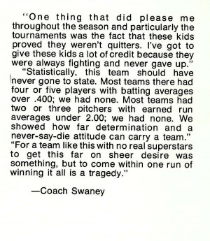 Quote from head coach Jim Swaney following the season ending loss.