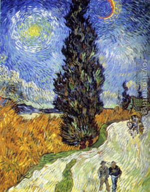 Vincent Van Gogh : Road with Men Walking, Carriage, Cypress, Star, and ...