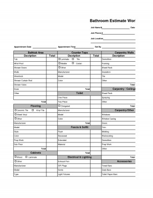 Bathroom Estimate Worksheet