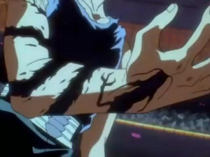 Hiei's arm because of the Darkness Flame Attack