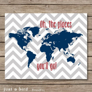 Oh the places you will go - Dr Seuss quote, baby boy nursery, world ...