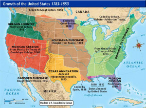 This is a map of the growth of the U.S. from the years 1783-1853.