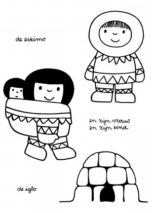 Kleurplaat De Eskimo En Zijn Vrouw Kind Iglo picture