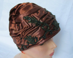 ... 1940s Beaded Satin Cloche Hat Frank M. Benson Originals Chic & Elegant