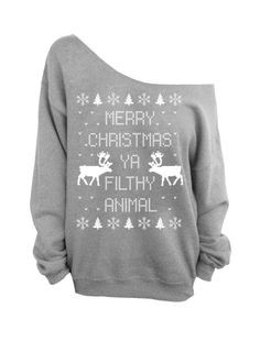 Merry Christmas Ya Filthy Animal- Ugly Christmas Sweater - Grey ...
