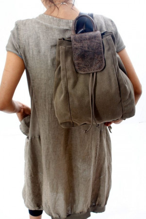 Backpack, Heavy Cotton and Leather, , Rucksack Day Pack, Cabin Bag ...
