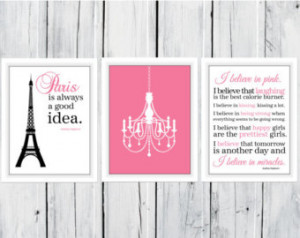 ... Good Idea and I L ove Pink set OF 3 Prints Audrey Hepburn Quote Dorm
