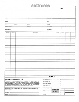 Vehicle Repair Estimate Form