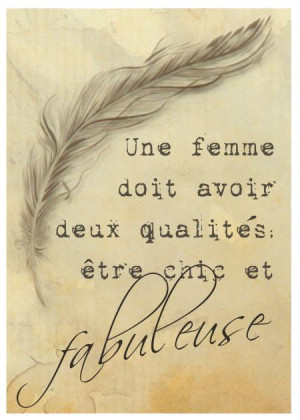 Charming vintage style Coco Chanel quote with feather