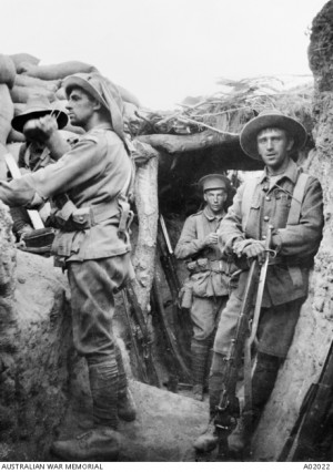 Australian troops in the Turkish Lone Pine trenches A02022