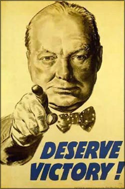 ... Old Second World War Poster with Churchill pointing: Deserve Victory