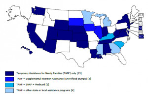 Map of states with bills to require drug testing for public assistance