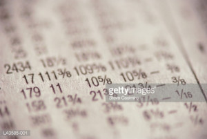 ... : Financial figures, close-up of stock market quotes in newspaper