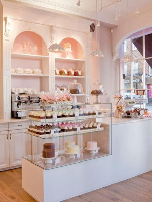 Pink bakery interior. Normally I don't like the color pink but this is ...