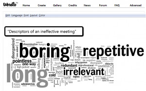 ... word cloud depicting the elements of more effective meetings