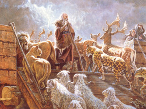 noah guiding animals into the ark the ark floated on