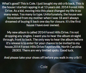 ... chance to hear j coles 2014 forest hills drive album at his house