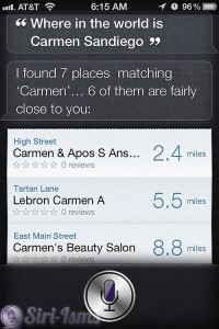 ... Sandiego? Siri is obviously not well read up on spy game heroines