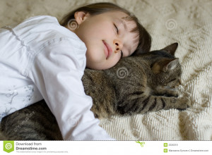 Cat And Kitten Hug Sleep