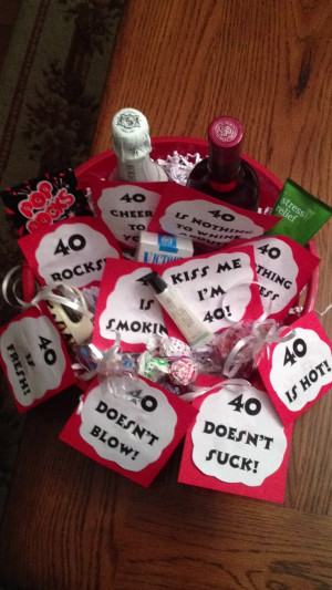 40th birthday gift basket: 40 rocks! (Pop rocks), 40 is fresh! (Car ...