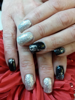 are the acrylic nails with black silver and white gel polish nail ...
