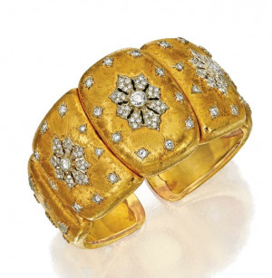 18 karat two color gold and diamond cuff bracelet buccellati italy