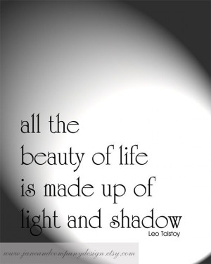 LIGHT and SHADOW, Modern Typography Art Print, Leo Tolstoy, Book Quote ...