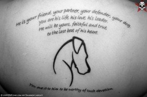 Quote and Outline Dog Head Tattoo On Back