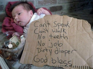 funny homeless sign baby