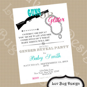 Guns or Glitter Gender Reveal Pary Invitation Printable invite by Luv ...
