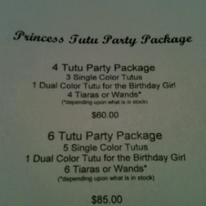 Princess Tutu Party Packages 4 for $60 6 for $85 Tutu colors to match ...