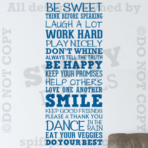 IN THIS HOUSE BE SWEET HAPPY SMILE DANCE Quote Vinyl Wall Decal Decor ...