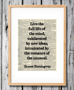Ernest Hemingway Quote on Life - Art Print on Vintage Antique ...