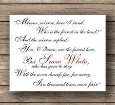 Mirror Mirror, Brothers Grimm, Snow White, Typography Print, Quote Art ...