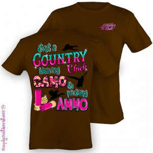 ... Southern Country Chick Wearing Camo & Packing Ammo T-Shirt in Coffee