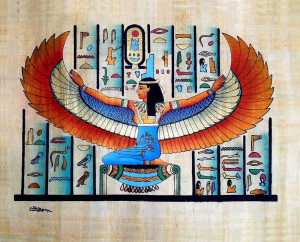 Papiro egiziano dipinti, dea Iside alato