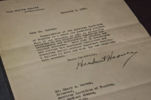 President Herbert Hoover congratulates the AIP on its founding in 1931 ...